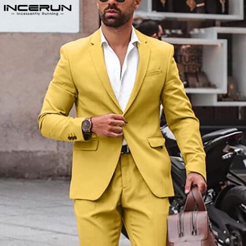 INCERUN Mens Fashion Tops Long Sleeved Suit Outer Wear Casual Streetwear Suit Jackets Stylish Suit Trendy Street Shooting S-5XL
