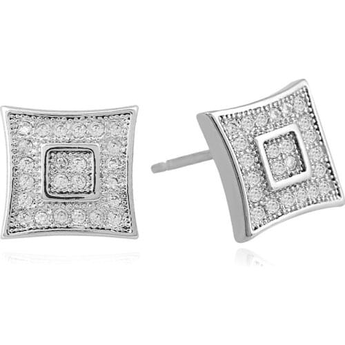 Hip Hop CZ Stud Earring Men Zirconia Gold Silver Color Iced Out Earring For Women Earstud Clearance Jewelry Gift