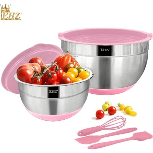 Mixing Bowls Stainless Steel Salad Bowl Set with Lids Non-slip Silicone Bottom Nesting Mixing Bowl for Cooking Food Storage