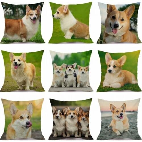 XUNYU Pet Dog Corgi Pattern Cushion Cover Home Decoration Sofa Pillow Case 45x45cm VP05