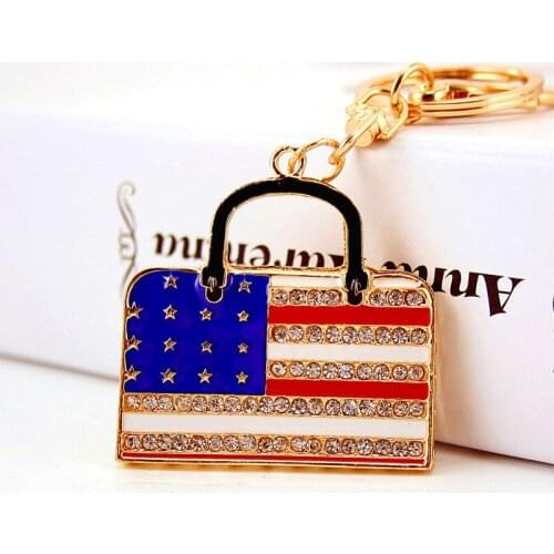 Dripping paint craft small gift American flag bag keychain ladies bag accessories metal pendant key ring