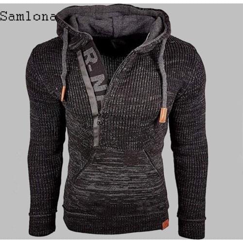 Samlona New Autumn Winter Sweater Tops European American Pocket Knitwear Men Casual Pullovers Knitted Sweater Man Clothing 2021