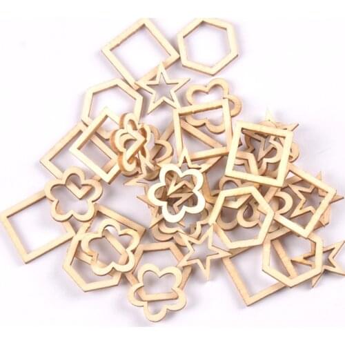 Mixed Shape Hollowed Wood Crafts For DIY Scrapbook Unfinished Wooden Ornaments Home Wedding Decor Embellishments 50pcs m2567