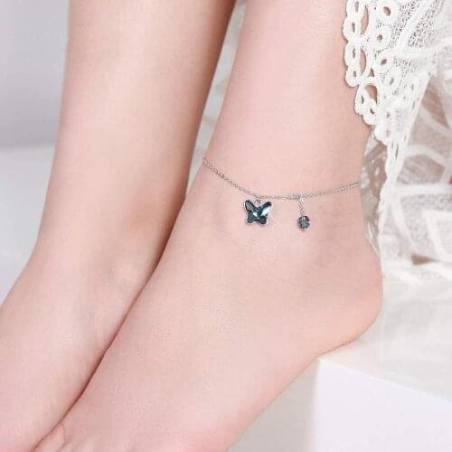 Baffin Foot Jewelry Anklet Simple Bead And Butterfly Bracelet Crystals from Swarovski-Elements for Ankle Silver Color For Women