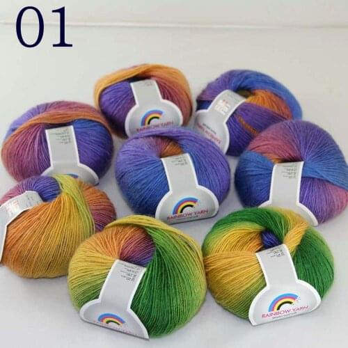 Sale Soft 8X50gr ballCashmere Wool Colorful Rainbow Wrap Shawl DIY Hand Knit Yarn Purple Orange Yellow Green 524-01