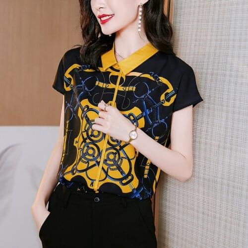 Real Shots 2021 Summer New Female High-End European and American Retro Printing Slim Heavy Anti-Silk Shirt T-Shirt