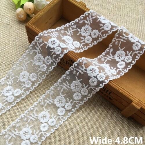 4.8CM Wide Luxury White Tulle Floral Embroidered Lace Trim Fringe Ribbon Mesh Webbing Headwear Dress Strap DIY Sewing Supplies