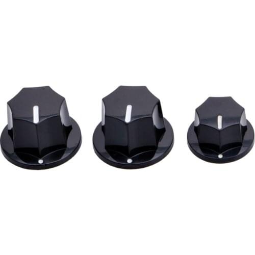 3 Pcs Amp Volume Tone Control Knobs Plasti Black Vintage Style Jazz Bass Guitar