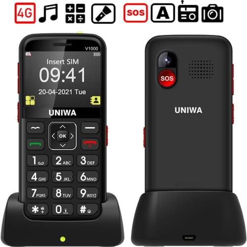 4G Network phone UNIWA V1000 2.31-inch large screen button US version of candy bar phone SOS with base mobile phone for elderly