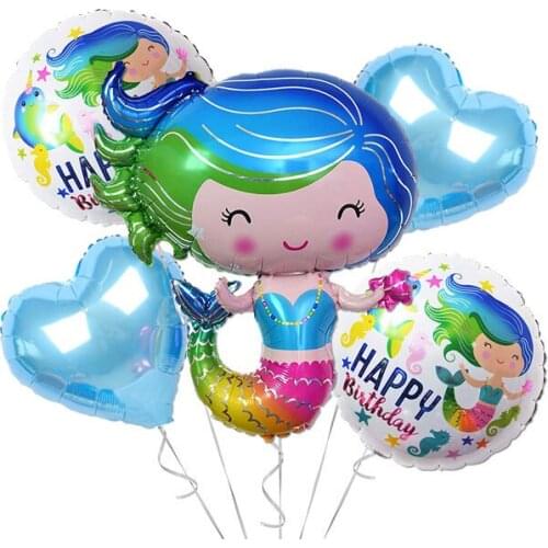 5 PCS Mermaid Balloons Birthday Party Decorations | Under The Sea Theme Party Supplies Mylar Foil Helium Balloons Set Home Decor