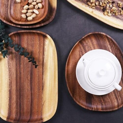 Creative Wood Irregular Oval Dinner Plate Lightweight Easy Cleaning Solid Wood Pan for Dishes Snack Dessert Unbreakable Fruit