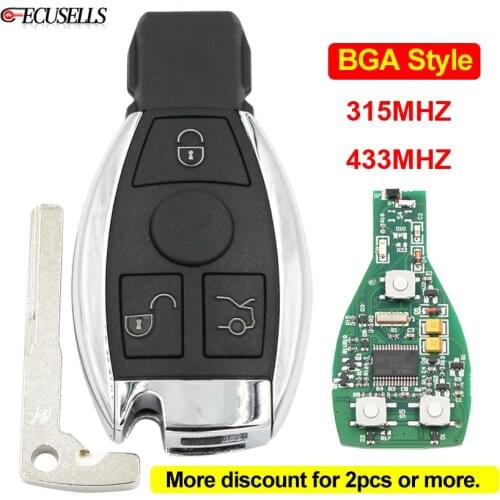 3 Button BGA Style Remote Smart Car Key 315MHZ/433MHZ NEC Chip for Mercedes Benz A E S G CLK SLK ML Class After 2000 Uncut Blade