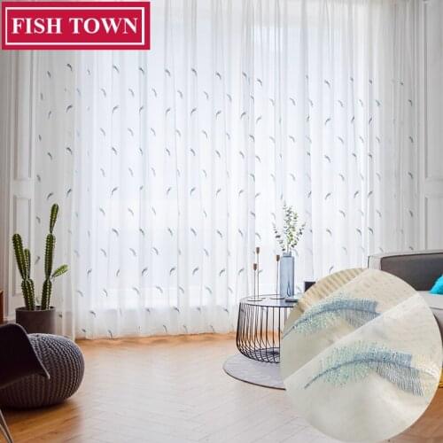 FISH TOWN Modern Embroidered Sheer Tulle Curtains For Livingroom Bedroom Kitchen Curtains White Voile Fresh Feather Curtains