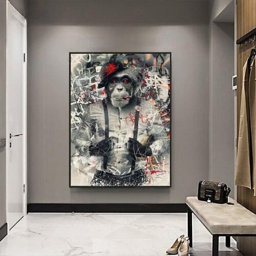 Modern Graffiti Smoking Monkey Poster and Print Wall Art Decoration Painted Animal Canvas Painting Living Room Decoration