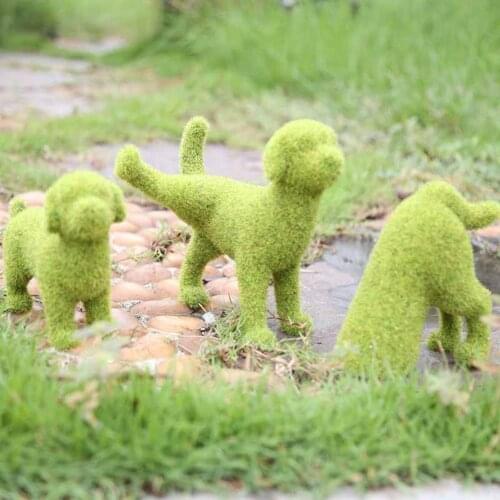 Outdoor Courtyard Green Fuzzy Flock Dog Statues Artificial Moss Grass Cute Puppy Animal Figurines Sculptures Home Decor