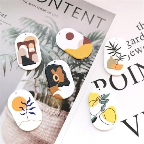 Spring style 30pcs/lot Relief effect pattern Flower grass girls shape ovals acrylic beads diy jewelry earring accessory