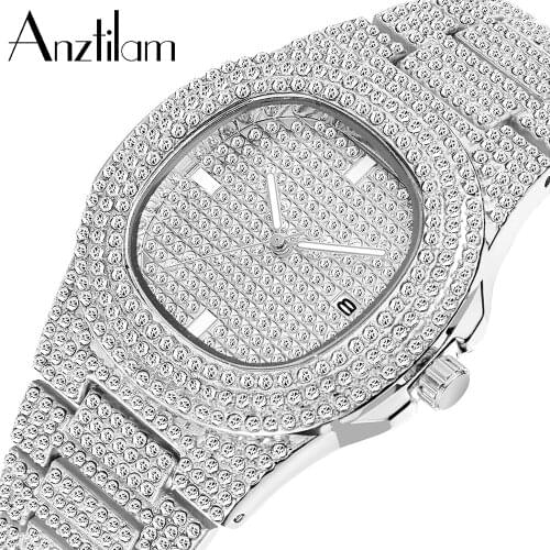 Anztilam High Quality Hip Hop Watch Full of Bling Rhinestone Quartz Watches For Women Men Rapper Jewelry