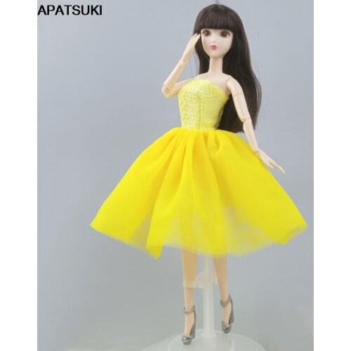 Bright Yellow Short Ballet Dress For Barbie Doll Clothes Evening Dress Vestido Outfits For Barbie Dolls 1/6 BJD Doll Accessories