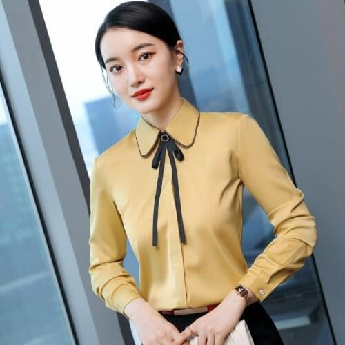 Yellow Blouses OL Styles Long Sleeve Women Blouses Shirts Autumn Winter Top Office Ladies Work Wear Blusas Plus Size with Tie