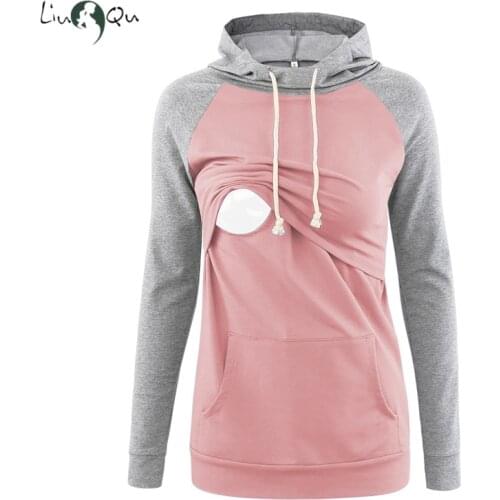 Womens Fleece Maternity Clothes Sweatshirt Hoodie Long Sleeve Breastfeeding Pregnancy Tops Kangaroo Pocket Womens Clothing