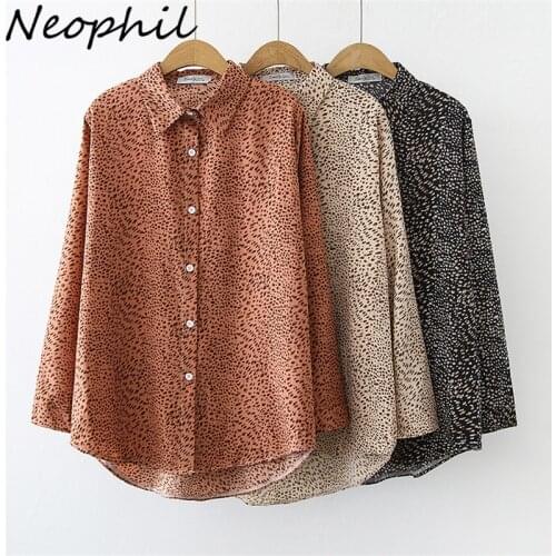 Neophil 2021 Summer Women Leopard Women Shirts Print Oversize Female Loose Turn-Down Collar Long Sleeve Soft Blouses Tops D21647