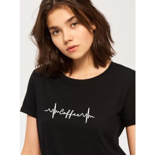 Women Summer Casual Fashion Short Sleeve Letter Print Coffee Tee Top Female Girls T-shirt Tumblr Graphic Shirts Clothes