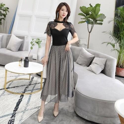 L-5XL Big Size Black Polka Dot Dress Ladies Short Sleeve Korean Sexy Mesh Dress Women Slim Princess Dress Women Vestido De Festa