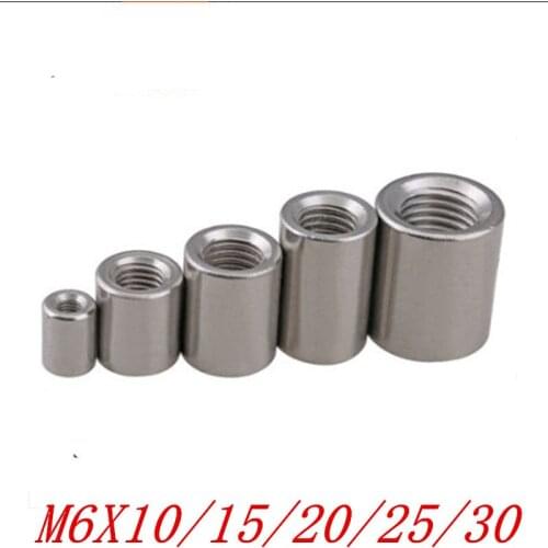 2pcs/Lot 304 Stainless Steel Extension And Thick Round Joint Nut M6*10/15/20/25/30 Cylindrical Screw Rod Welded Round Nut