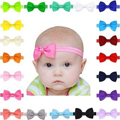 20pcs Headwear Cheerleading Headband For Baby Girl Boutique Hair Accessories Kids Colorful Hair Bow Cute Soft Elastic Band