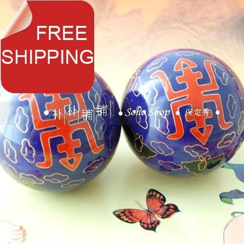 50mm40mm cloisonne baoding balls w/chinese handwriting Longevity in multi colors.Chime health ball.Free shipping.Red paper box