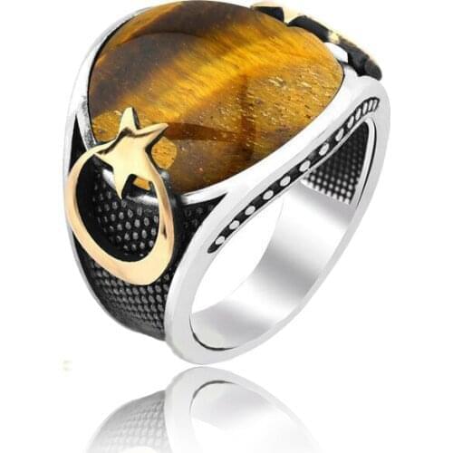 925 Silver Ottoman Rings for Men Moon Star Resurrection Ertugrul Ring Kayi Ring for Men