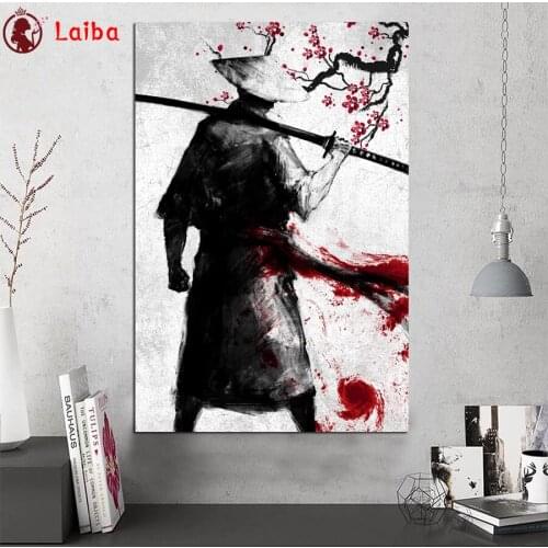 Diamond Painting Abstract ink art, Japanese samurai Full Drill Square DIY Diamond Embroidery Cross Stitch Mosaic Home Decor