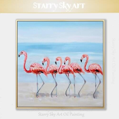 Free Shipping Artist Hand-painted High Quality Modern Fine Art Animal Flamingo Oil Painting on Canvas Special Birds Oil Painting
