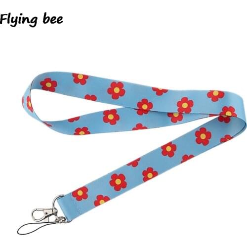 Flyingbee Red flowers Keychain Cartoon Cute Phone Lanyard Women Fashion Strap Neck Lanyards for ID Card Phone Keys X0517
