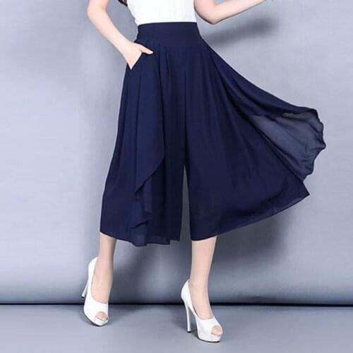 Womens Chiffon Pants Skirt 2019 New Summer Loose Thin Wide Leg Pants High Waist Elastic Casual Elegant Pants Large Size 6XL 351