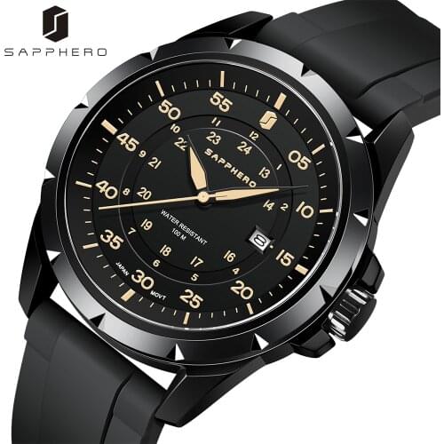 Watches for Men SAPPHERO Stainless Steel Waterproof 10ATM Silicone Strap Quartz Movement Wristwatch Advanced Luxury Fsahion Gift