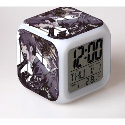 Black Butler Anime Figure Alarm Clock LED Colorful Flash Touch Light Japanese Manga Boys Toys for Children