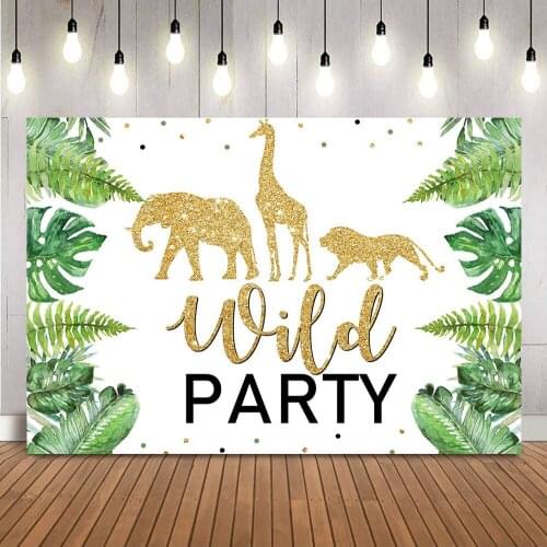 Wild Birthday Party Backdrop Green Leave Safari Jungle Woodland Photo Background Kids Child Birthday Party Decoration Banner