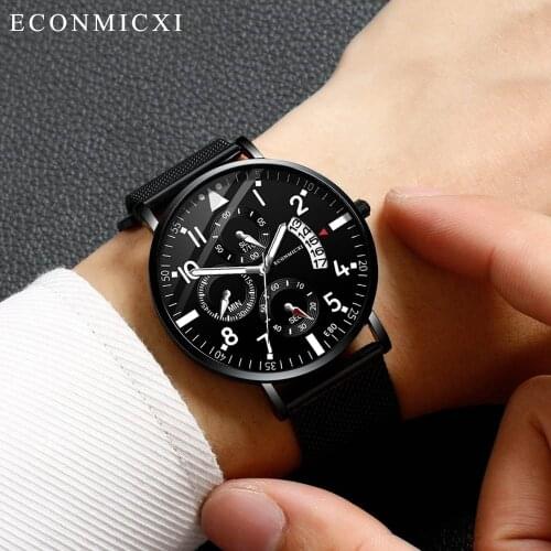 ECONOMICXI Mens Watch Ultra-Thin Stainless Steel Man Watch With Calendar Watch Men With Three-eyes Clock relogio masculino