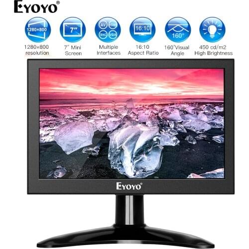 Eyoyo EM07H 7" IPS HDMI CCTV Monitor 1280x800 72% NTSC Computer TV Display LCD Screen High brightness BNC Security With VGA AV