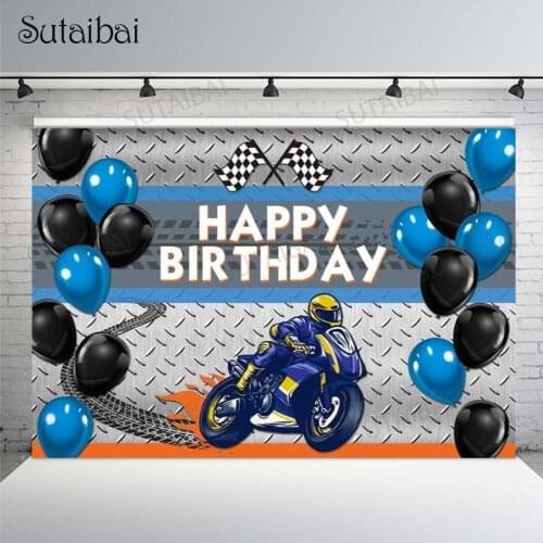 Motorcycle Birthday Party Background Motor Motocross Race Flag Balloon Decoration Backdrop Boy Baby Custom Photo Background