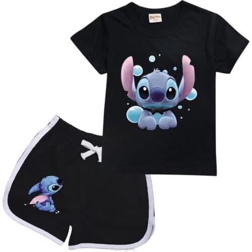 STITCH Toddler Boys Girls Clothes T Shirt + Short Set Kids Summer Boutique Clothing For Children