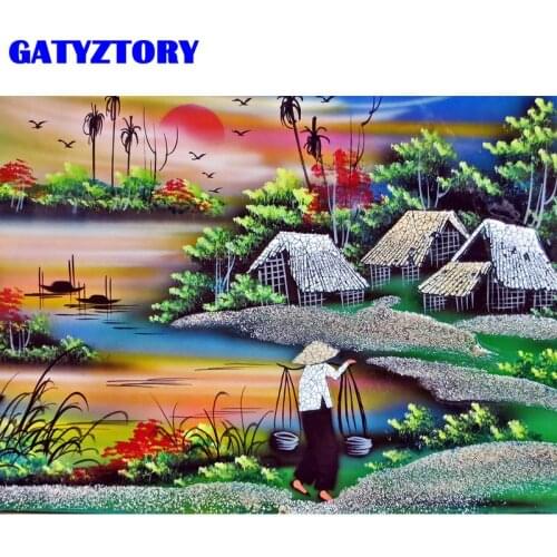 GATYZTORY DIY Pictures By Number Countryside Landscape Kits Home Decor Painting By Numbers Drawing On Canvas HandPainted Art Gif