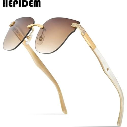 HEPIDEM Buffalo Horn Glasses Women Rimless High Quality Square Mens Sunglasses Luxury Eyewear Buffs Eyeglasses H0027