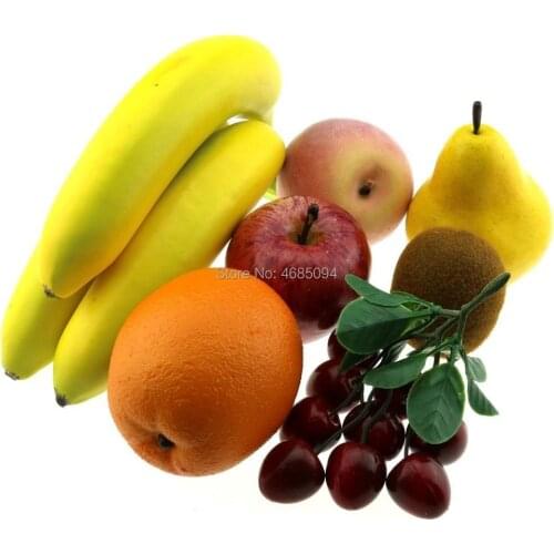 Gresorth Artificial Pear Apple Banana Peach Kiwi Orange Cherry Bunche Decoration Fake Fruit Lifelike Food Kitchen Toy