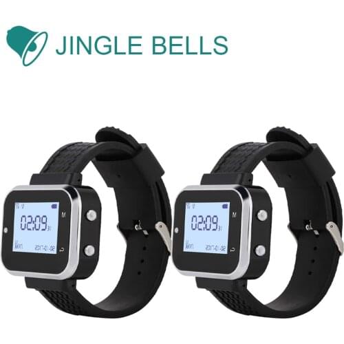 JINGLE BELLS 433MHz 2 Pcs 999 Channel RF Wireless Black Watch Receiver for Fast Food Shop Restaurant Calling Paging System