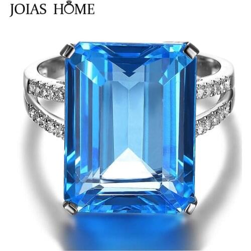JoiasHome Luxury Rings For Women Silver 925 Jewelry With Square Blue Aquarium Gemstones Women Party Wholesale Gift Size 6-10