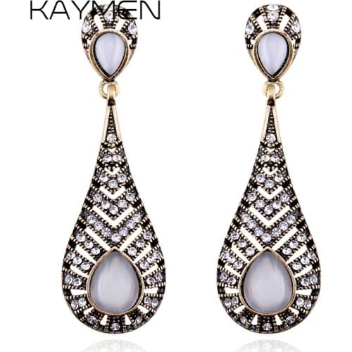 KAYMEN Water-drop Shape Rhinestone and Cats Eye Fashion Earrings for Women Girls Vintage Earring Party Jewelry EA-04122