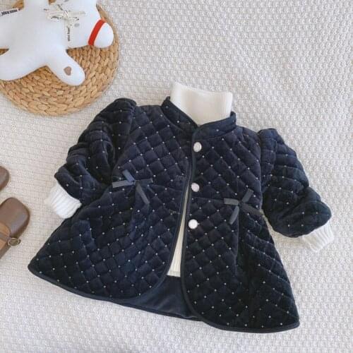 2021 Autumn Winter Kids Jacket Girls' Little Fragrant Wind Temperament Golden Dot Jacket Cotton Jacket Winter