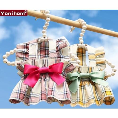 Summer Dog Dress Plaid Bow Dog Skirt Cat Chihuahua Yorkshire Yorkie Clothes Doggy Puppy Clothing Small Pet Apparel Outfit